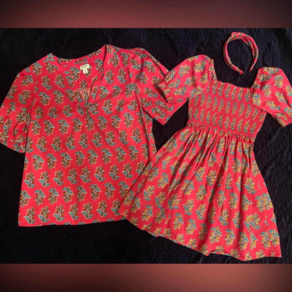 J. Crew Mom and Daughter Matching Top + Dress Set in pink floral family matching